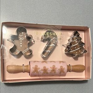 Gingerbread Cookie Cutter Set with Pink Rolling Pin